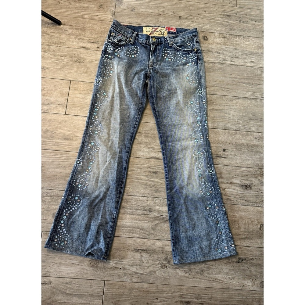 Vintage Seven For All Mankind Rhinestone Jeans USA Made Y2K Bootcut Women's 30